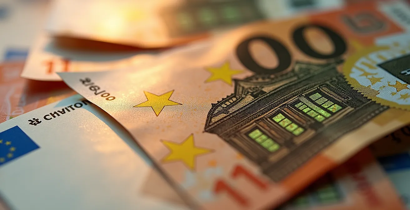Détail macro de billets en euros avec effet de profondeur de champ artistique